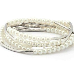 Chrysalis Silver Plated Pearl White Brac/Necklace
